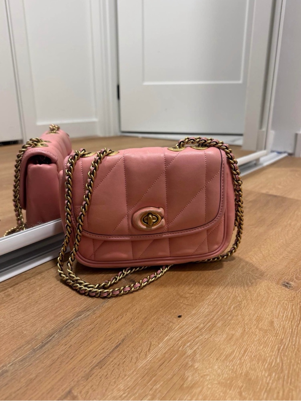 Coach Quilted Pink Crossbody with Gold Chain